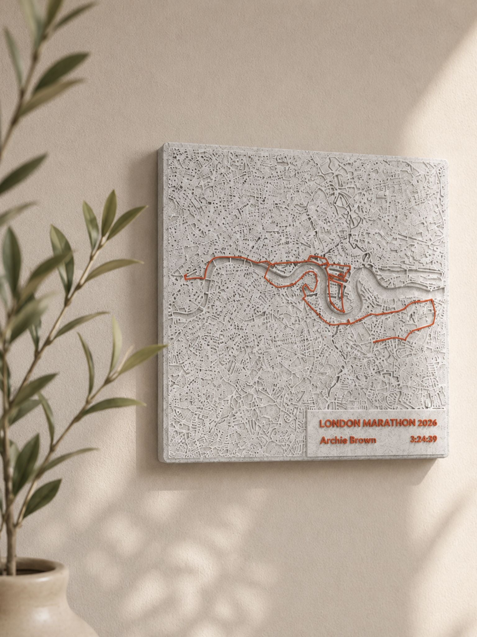 Marathon Map - Personalised 3D Map of Marathon Route with Name and Time