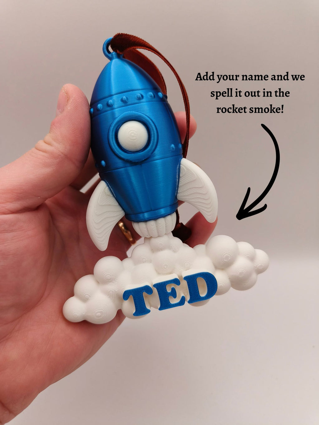 Rocket Bauble - Children's Christmas Decoration with 3D Personalised Name
