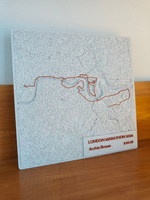 Marathon Map - Personalised 3D Map of Marathon Route with Name and Time