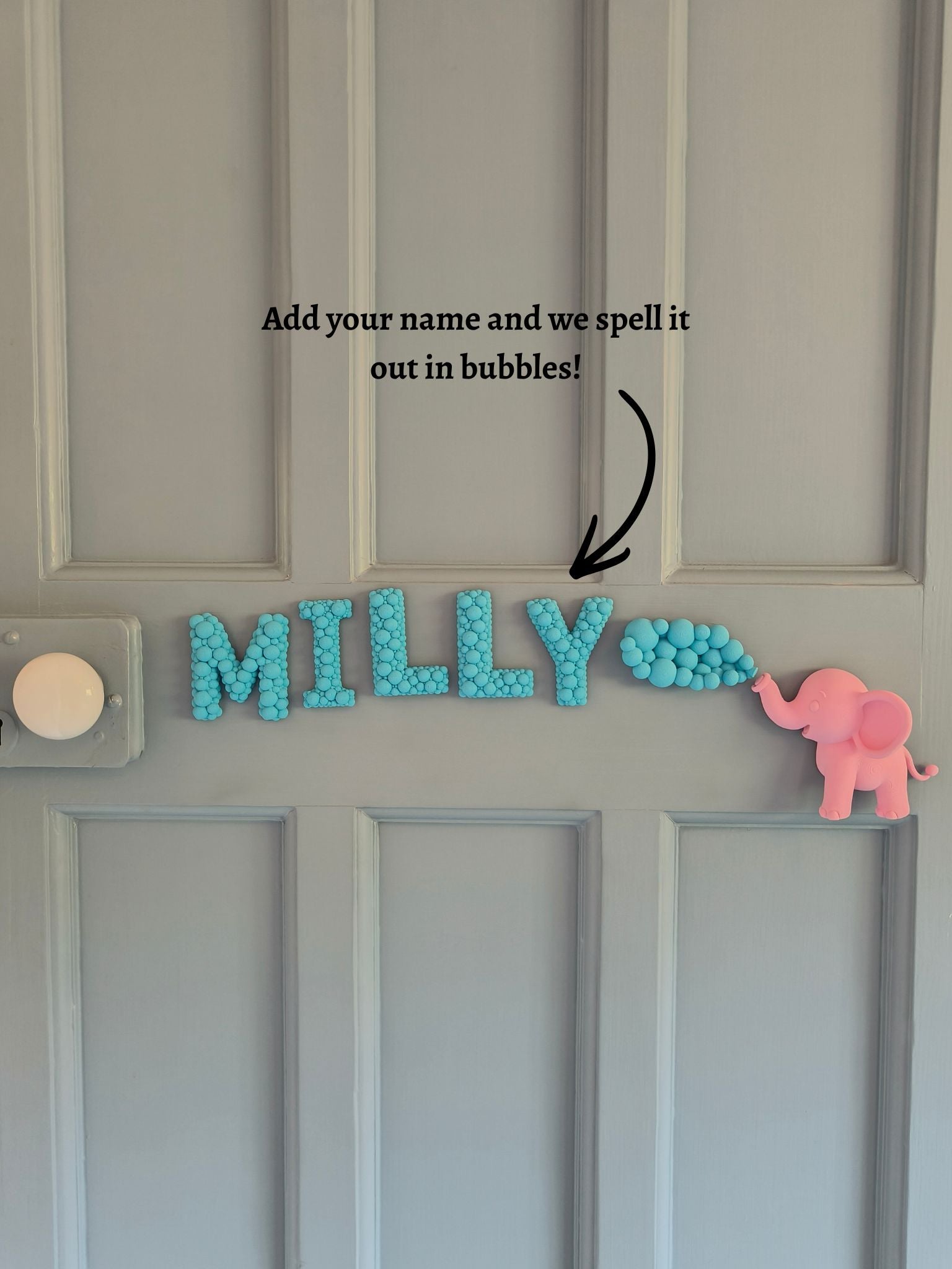Elephant Door Sign - Children's Sign with 3D Personalised Name and Elephant Water Theme