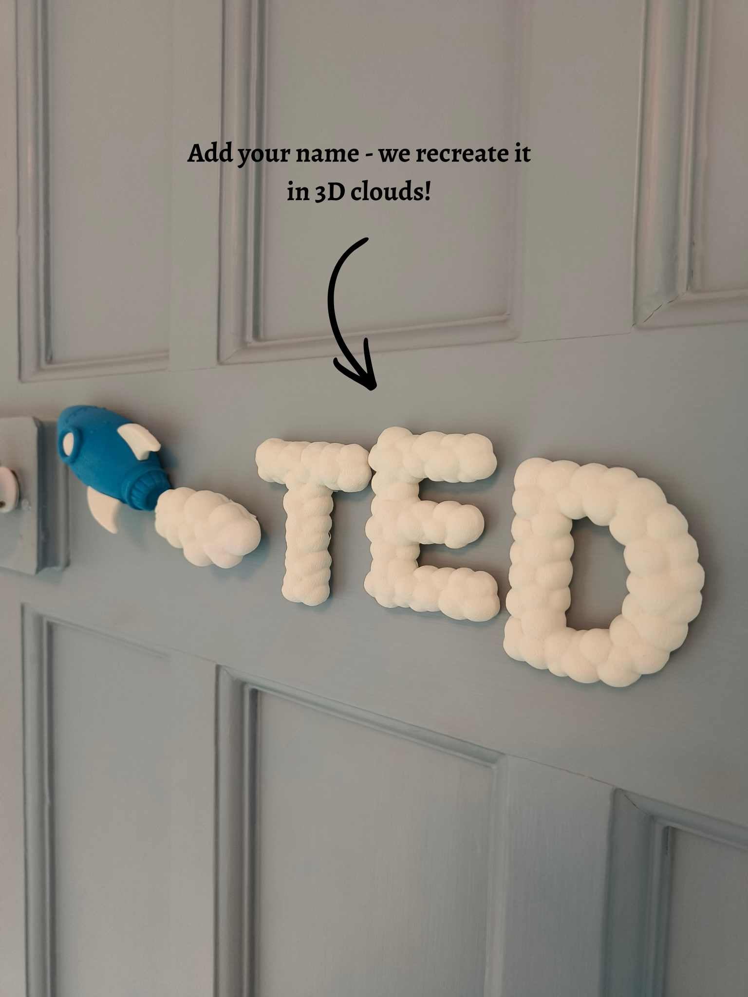 Rocket Door Sign - Children's Sign with 3D Personalised Name and Space Theme