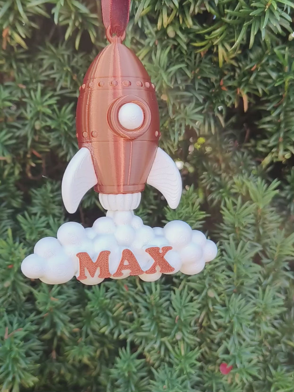 Rocket Bauble - Children's Christmas Decoration with 3D Personalised Name